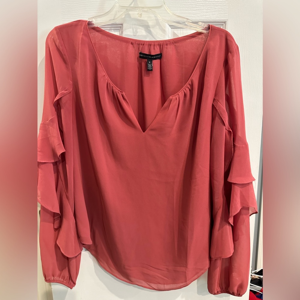 White House Black Market Pink Ruffle-sleeve blouse